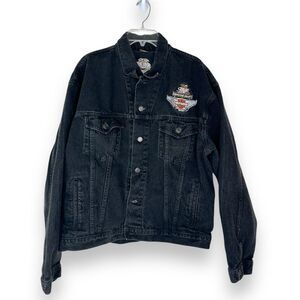 Harley Davidson Jean Jacket Men's XL Miller‎ Genuine Draft Pockets Denim Black
